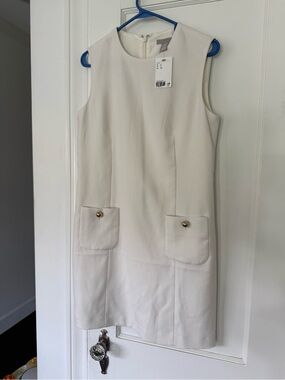 H&M Cream Sleeveless Shift Dress with Gold-Tone Pocket Buttons